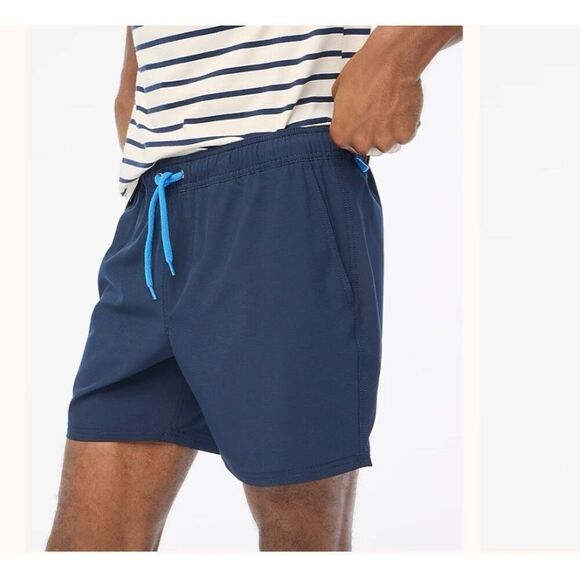 J.CREW Swim Trunks Men Large Navy Sail Blue Mesh Lined Shorts 6" Inseam BQ092 - Picture 1 of 16